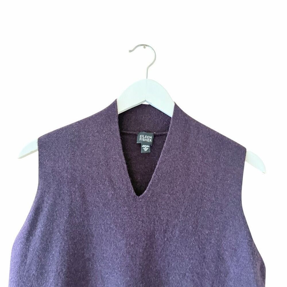 Eileen Fisher Merino Wool Plum Purple  V-Neck Vest Sleeveless Boxy Layering Mini - Picture 2 of 10